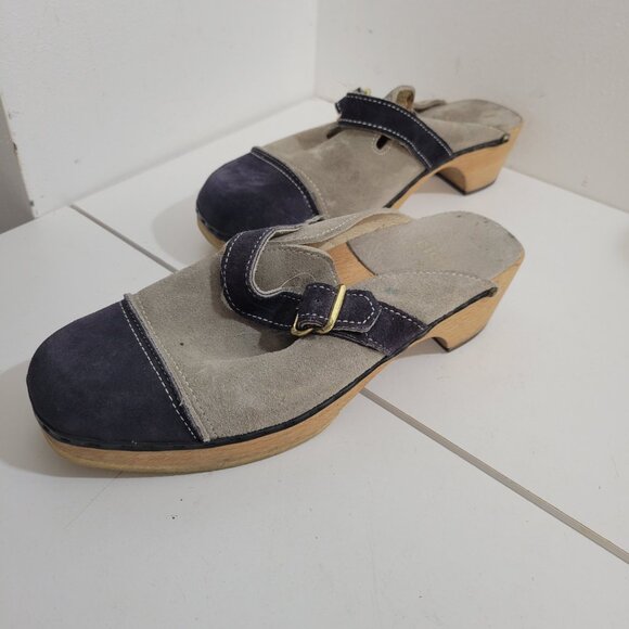 Vintage 1970's Like New Clark's Wooden Clogs with Suede Upper Size 7 - Picture 1 of 7